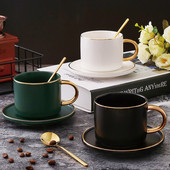 Set de cești de cafea europeană din porțelan de lux, ceașcă de ceai înaltă, colorată, cu farfurie Xicara De Cafe Home Drinkware