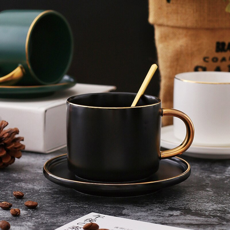 Set de cești de cafea europeană din porțelan de lux, ceașcă de ceai înaltă, colorată, cu farfurie Xicara De Cafe Home Drinkware