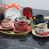 2022 Нов комплект чаши за турско кафе от 12 бр. Луксозно керамично еспресо 90 мл. Най-висок клас порцеланова чаша за чай, чинийка, подарък, парти, съдове и прибори