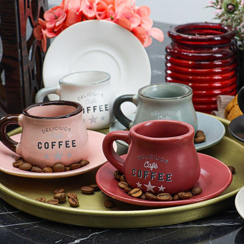 2022 Нов комплект чаши за турско кафе от 12 бр. Луксозно керамично еспресо 90 мл. Най-висок клас порцеланова чаша за чай, чинийка, подарък, парти, съдове и прибори