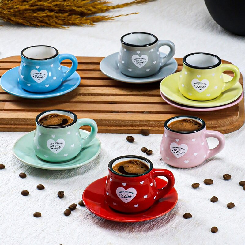 2022 Нов комплект чаши за турско кафе от 12 бр. Луксозно керамично еспресо 90 мл. Най-висок клас порцеланова чаша за чай, чинийка, подарък, парти, съдове и прибори