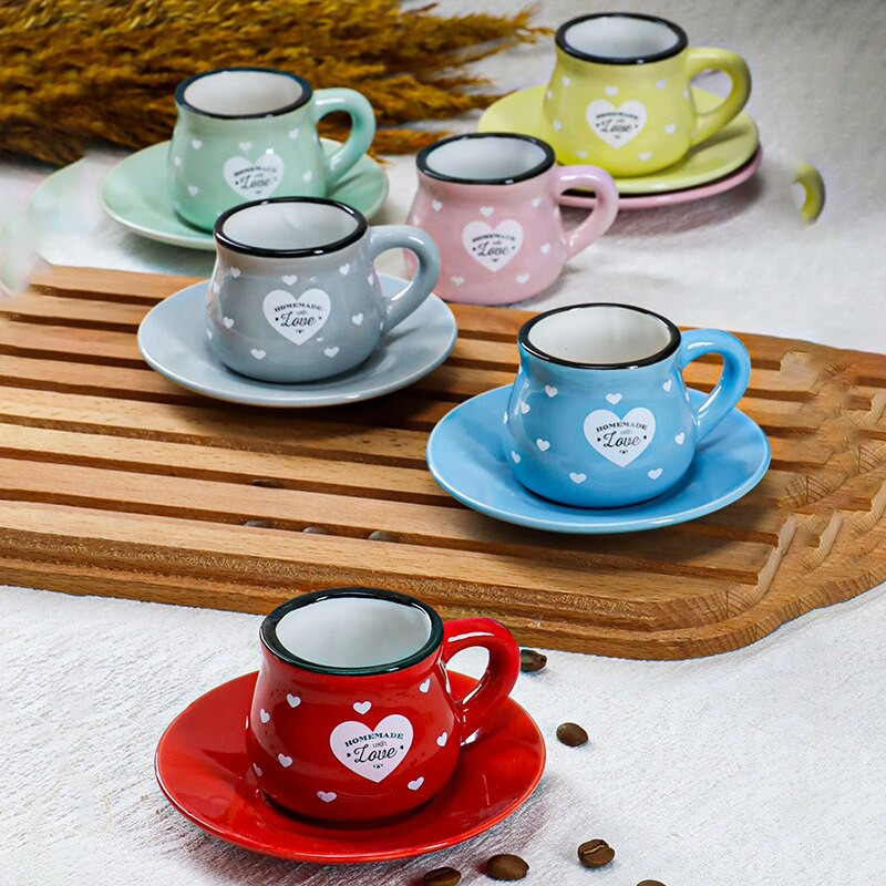 2022 Нов комплект чаши за турско кафе от 12 бр. Луксозно керамично еспресо 90 мл. Най-висок клас порцеланова чаша за чай, чинийка, подарък, парти, съдове и прибори