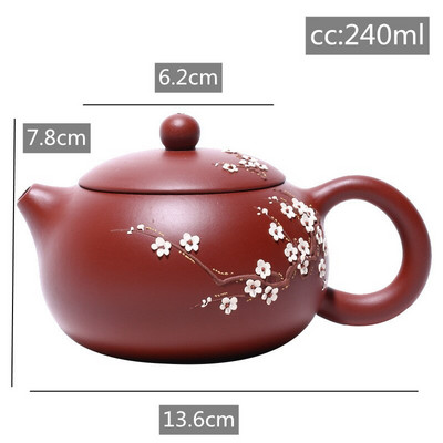 Kínai Yixing teáskanna tiszta kézzel készített szilvavirág Xi Shi pot lila agyag teáskészlet vízforraló 188 golyós lyukú szűrő 240 ml