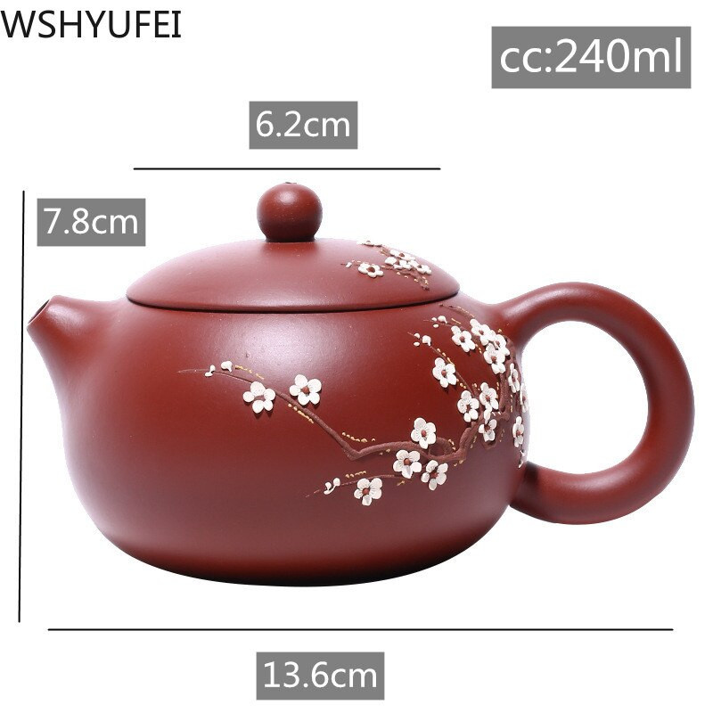 Kínai Yixing teáskanna tiszta kézzel készített szilvavirág Xi Shi pot lila agyag teáskészlet vízforraló 188 golyós lyukú szűrő 240 ml
