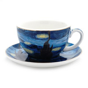 Van Gogh olajfestmény a világhírű csillagos éjszakai art latte kávéscsésze cappuccino lencse Bögre ízléses tea égető