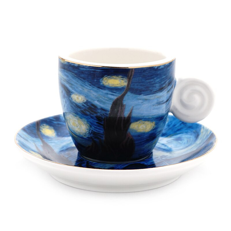 Van Gogh olajfestmény a világhírű csillagos éjszakai art latte kávéscsésze cappuccino lencse Bögre ízléses tea égető