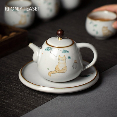 280 ml Tradiciniai Ru krosnies keraminiai arbatinukai Rankų darbo mielas kačių raštas Kettle Kelioninis nešiojamasis filtro arbatos puodas Namų arbatos rinkinys Gėrimai