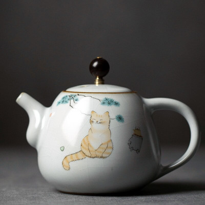 280 ml Tradiciniai Ru krosnies keraminiai arbatinukai Rankų darbo mielas kačių raštas Kettle Kelioninis nešiojamasis filtro arbatos puodas Namų arbatos rinkinys Gėrimai