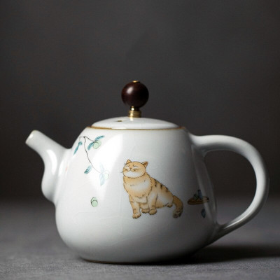 280 ml Tradiciniai Ru krosnies keraminiai arbatinukai Rankų darbo mielas kačių raštas Kettle Kelioninis nešiojamasis filtro arbatos puodas Namų arbatos rinkinys Gėrimai