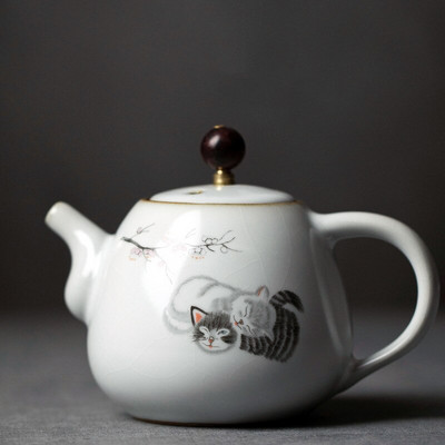 280 ml Tradiciniai Ru krosnies keraminiai arbatinukai Rankų darbo mielas kačių raštas Kettle Kelioninis nešiojamasis filtro arbatos puodas Namų arbatos rinkinys Gėrimai