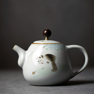 280 ml Tradiciniai Ru krosnies keraminiai arbatinukai Rankų darbo mielas kačių raštas Kettle Kelioninis nešiojamasis filtro arbatos puodas Namų arbatos rinkinys Gėrimai