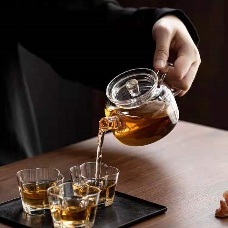 Ceainic din sticlă borosilicată rezistentă la căldură de 200 ml, ceainic cu flori, ceainic chinezesc Kung Fu, ceainic cu filtru.