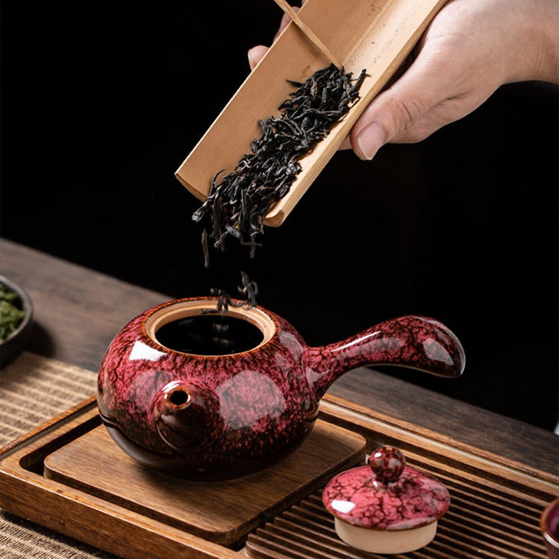 255 ml-es kerámia teáskanna kemence cserélhető oldalfogantyús edény japán stílusú otthoni teafőző vízforraló, magas hőmérsékletnek ellenálló teáskészlet