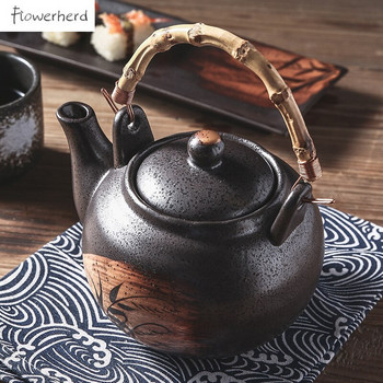 Голям капацитет Керамичен чайник в японски стил Чайник с ратанова дръжка Ръчно рисувани комплекти за чай Чайник Чайник Чайник Чайник