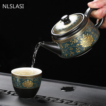 Jingdezhen Винтидж черна керамика Чайник Китайски сервиз за чай персонализиране порцеланов чайник Oolong чай Ръчно изработен чайник 240 ml