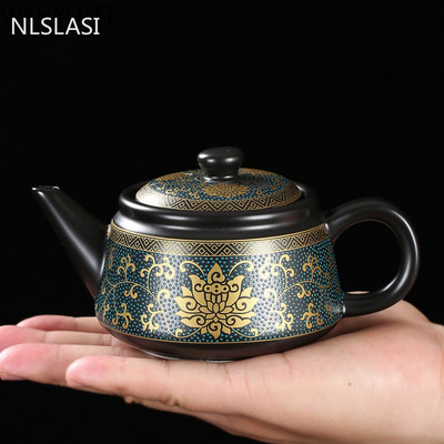 Jingdezhen Vintage fekete kerámia Teáskanna Kínai teáskészlet testreszabás porcelán teáskanna Oolong tea Kézzel készített vízforraló 240ml