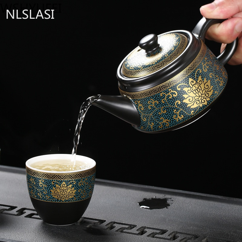 Jingdezhen Vintage ceramică neagră ceainic set de ceai chinezesc personalizare ceainic porțelan ceai Oolong ceainic lucrat manual 240 ml