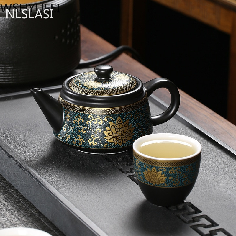 Jingdezhen Vintage ceramică neagră ceainic set de ceai chinezesc personalizare ceainic porțelan ceai Oolong ceainic lucrat manual 240 ml