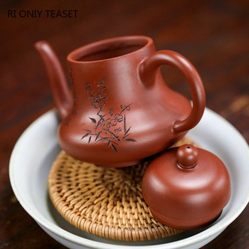 120 мл китайски Yixing лилав глинен чайник Майстор ръчно издълбан чайник Сурова руда Ръчно изработен чайник Dahongpao Автентичен комплект за чай Zisha