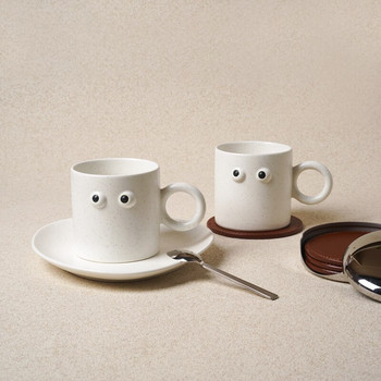 Eyes Керамична чаша за кафе, комплект чинийки, забавна закуска, чаша за пиене на мляко, чай с чиния, декор за маса за домашен офис, кафене, 350 ml