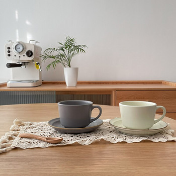 Матирана керамична чаша за кафе, комплект чинийки, японски стил, чаша за пиене на закуска, мляко и чай с чиния, декор за маса за домашен офис, кафене, 250 ml