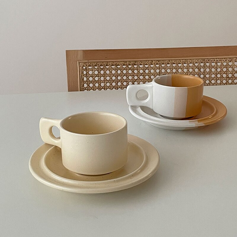 Set farfurioare șic din ceramică pentru ceai de cafea, în stil coreean, cremă, lapte de băut, ceai, ceai, birou, cafenea, decor de masă, 200 ml