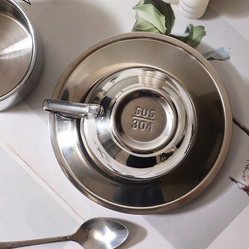 Luxus ezüst kávéscsészék készlet csészealjjal, rozsdamentes acél csésze espresso kézi kiöntő kávés bögre Eredeti reggelizőcsészék fém ajándék