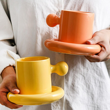 YOMDID Macaron Цветна чаша за кафе, чинийка, креативна керамична чаша, чаша за кафе, практична чаша за пиене на чай с мляко, комплект чинийки, съдове и прибори