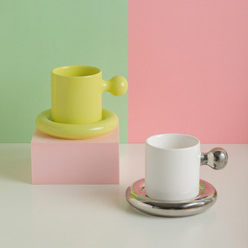 YOMDID Macaron Цветна чаша за кафе, чинийка, креативна керамична чаша, чаша за кафе, практична чаша за пиене на чай с мляко, комплект чинийки, съдове и прибори