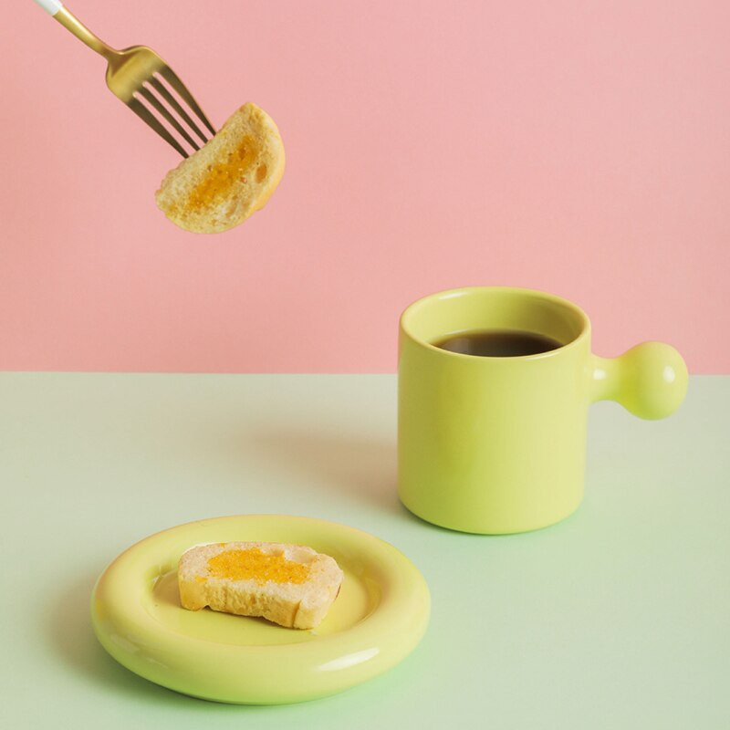 YOMDID Macaron színes kávés csészealj Kreatív kerámia csésze kávés bögre Praktikus tejes tea ivó csésze csészealj készlet Italkészlet
