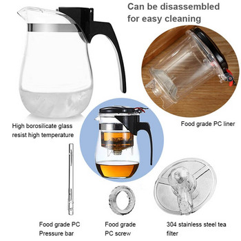 BORREY Топлоустойчив стъклен чайник с филтър за инфузер Китайски кунг-фу пуер улонг чайник 500 мл Чайник за чай с цветя Чайник за вода