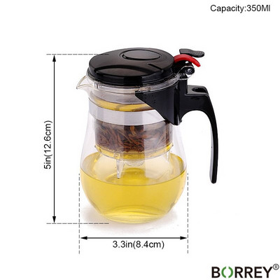 BORREY hőálló üveg teáskanna infúziós szűrővel kínai Kung Fu Puer Oolong teáskanna 500 ml virágos teáskanna vízforraló