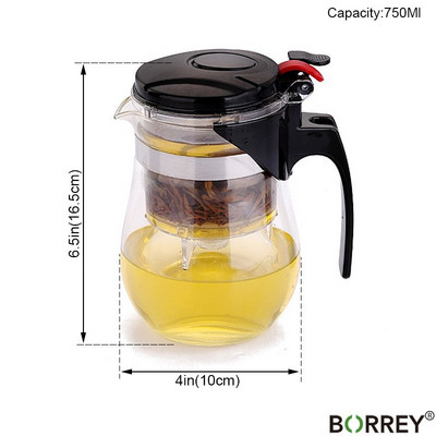 BORREY hőálló üveg teáskanna infúziós szűrővel kínai Kung Fu Puer Oolong teáskanna 500 ml virágos teáskanna vízforraló