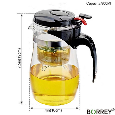 BORREY hőálló üveg teáskanna infúziós szűrővel kínai Kung Fu Puer Oolong teáskanna 500 ml virágos teáskanna vízforraló