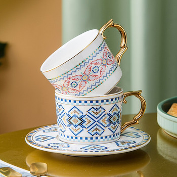 Δημιουργικό Μωσαϊκό Κεραμικά Φλιτζάνι καφέ και Πιατάκι με Κουτάλι Βρετανικό Απογευματινό Τσάι Πρωινό Κύπελλο γάλακτος Χρυσή λαβή Κούπα δώρου