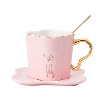 Κεραμικό σετ για φλιτζάνι καφέ και πιατάκι με κουτάλι Πρωινό φλιτζάνι γάλα Χρυσή λαβή Κούπα νερό Drink Cup Couple Friends Cup Χονδρική