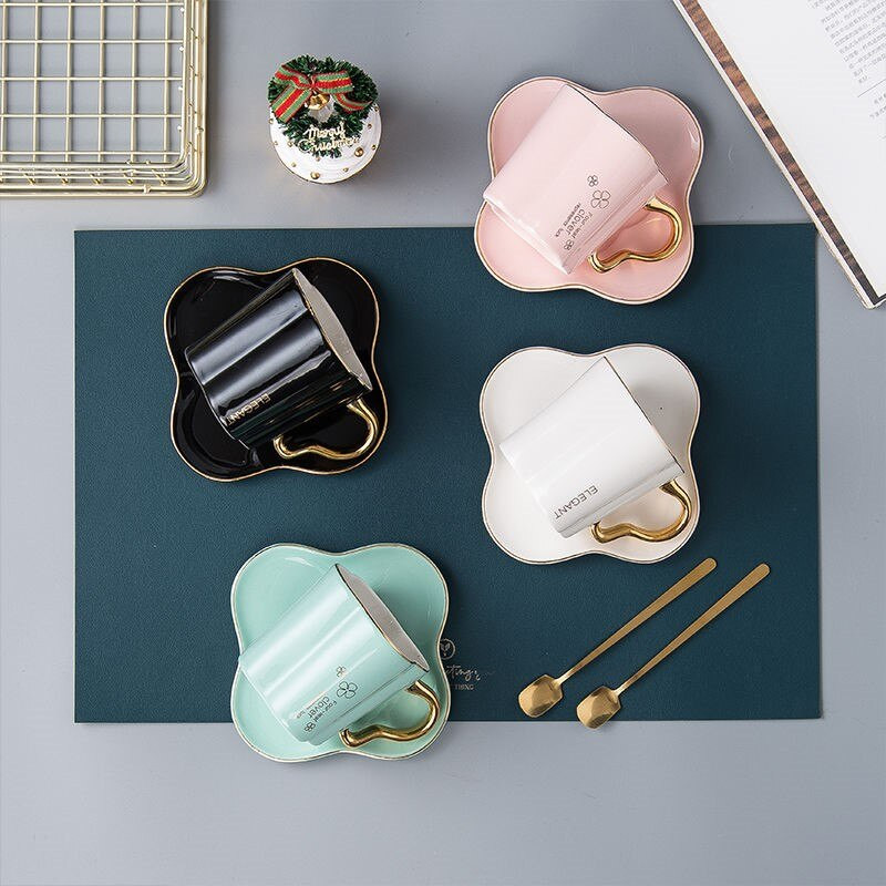 Keramička šalica za kavu i set tanjurića sa žličicom Šalica za mlijeko za doručak Šalica sa zlatnom drškom Šalica za piće Šalica za par prijatelja Veleprodaja