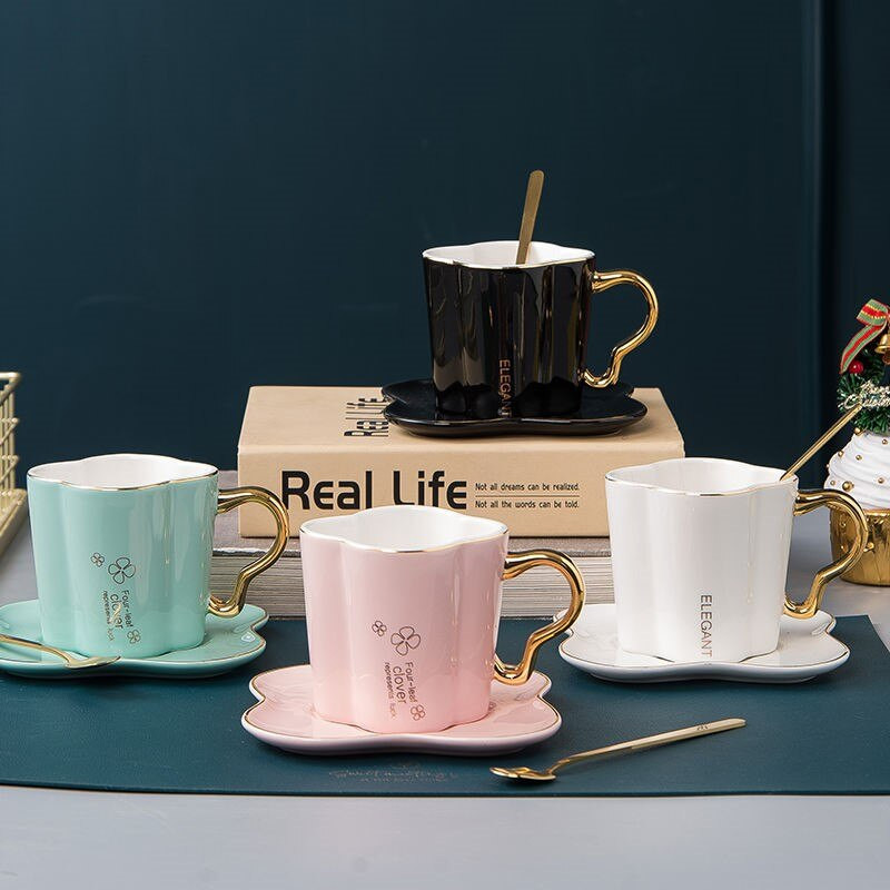 Keramička šalica za kavu i set tanjurića sa žličicom Šalica za mlijeko za doručak Šalica sa zlatnom drškom Šalica za piće Šalica za par prijatelja Veleprodaja