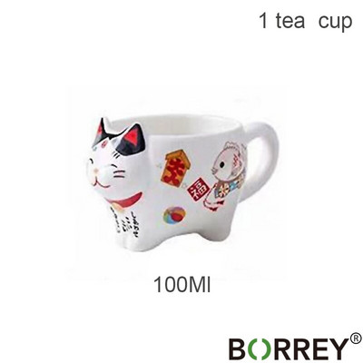 BORREY Lucky Cat kerámia teáskanna csésze kínai porcelán teáskészlet rozsdamentes acél teafilterrel Maneki Neko Lucky Cat teáskanna bögre
