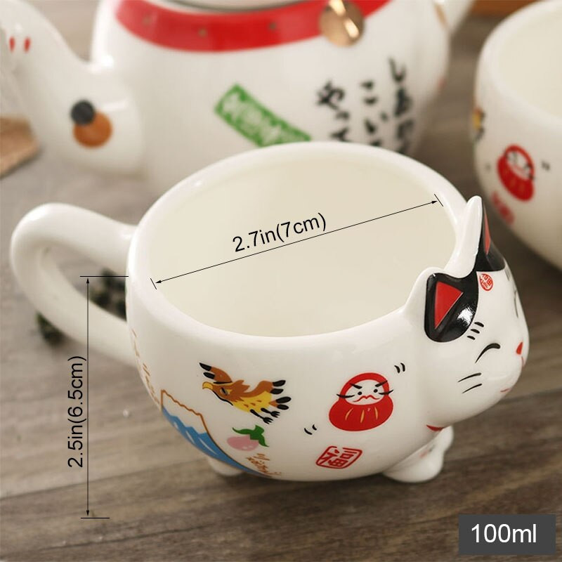 BORREY Lucky Cat kerámia teáskanna csésze kínai porcelán teáskészlet rozsdamentes acél teafilterrel Maneki Neko Lucky Cat teáskanna bögre