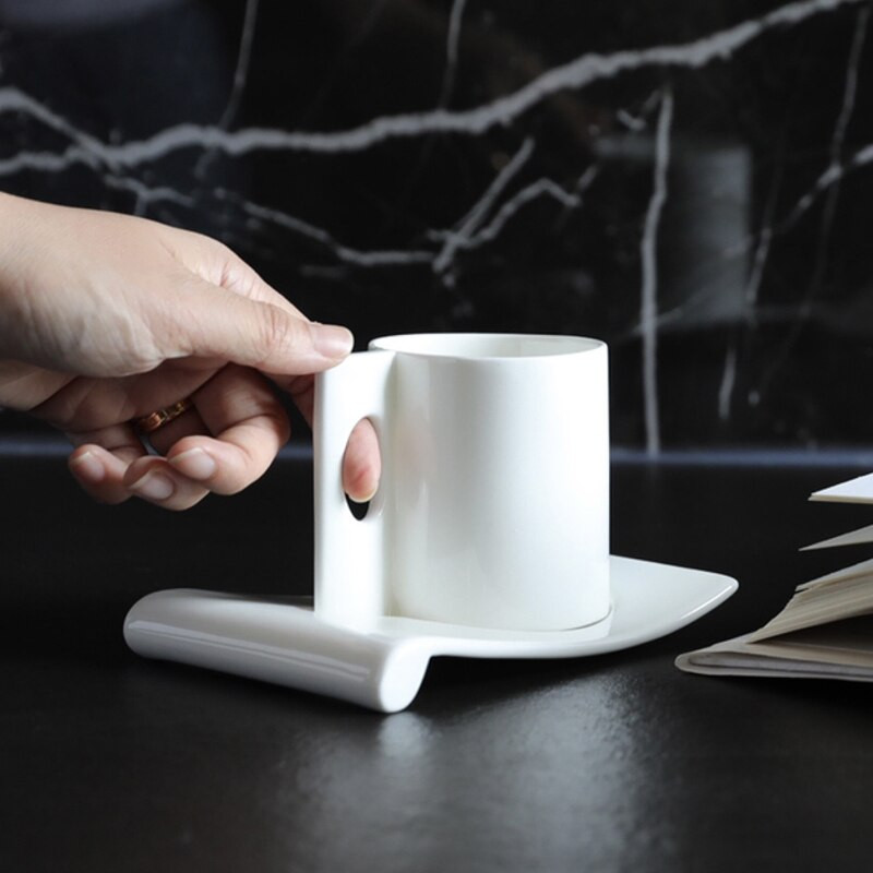 Bone China ceașcă de cafea și farfurie cu glazură frumos pentru băuturi cu cafea, latte, cafea mocha și ceai ceașcă espresso din porțelan alb