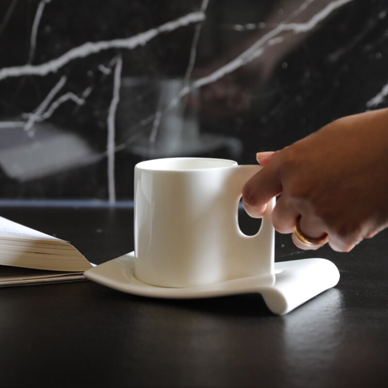 Bone China ceașcă de cafea și farfurie cu glazură frumos pentru băuturi cu cafea, latte, cafea mocha și ceai ceașcă espresso din porțelan alb