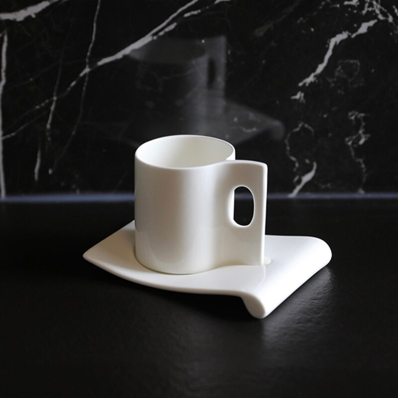 Bone China ceașcă de cafea și farfurie cu glazură frumos pentru băuturi cu cafea, latte, cafea mocha și ceai ceașcă espresso din porțelan alb