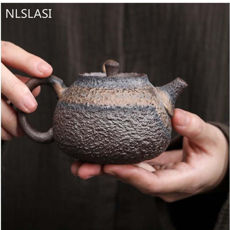 NLSLASI Vintage kőedény teáskanna Kőutánzat teáskészlet Kézzel készített kerámia vízforraló Kínai teaszertartási kellékek 210ml