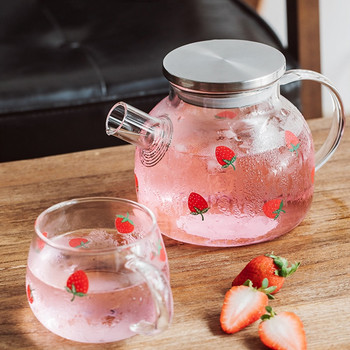 Kawaii Ягодов стъклен съд за студена вода Чайник с голям капацитет за сок Плодове Топлоустойчив стъклен чайник за вряща вода Симпатични чаши