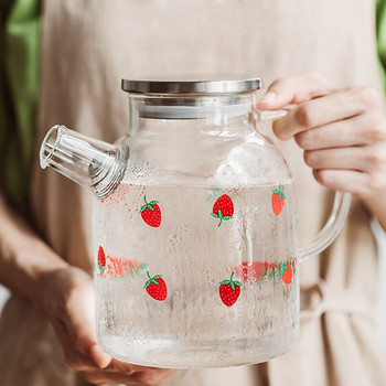 Kawaii Ягодов стъклен съд за студена вода Чайник с голям капацитет за сок Плодове Топлоустойчив стъклен чайник за вряща вода Симпатични чаши