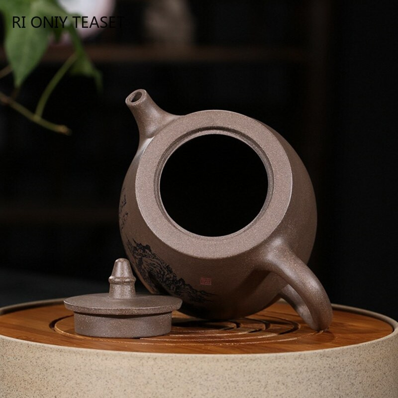 Ceainice de lut violet Yixing pictate manual de 390 ml, secțiune de minereu brut, ceainic retro, acasă, filtru Zisha, ceainic, seturi de ceai, consumabile