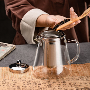 Комплекти за чай Kung Fu Чайник от топлоустойчиво стъкло с инфузер от неръждаема стомана Отопляем контейнер Чайници Прозрачен чайник Квадратен филтър