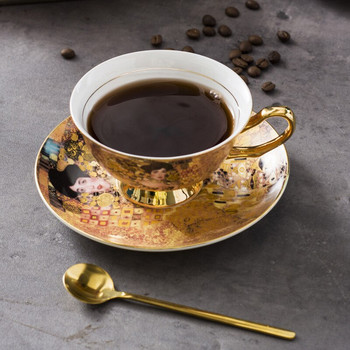Винтидж луксозен комплект чаша и чинийка кафе кост керамична чаша порцеланова посуда за чай подарък сватбена украса съдове за напитки
