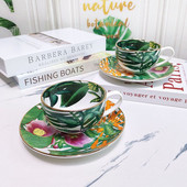 Луксозен комплект чаши за чай Конски зелен лист Костен Китай Керамика Чай Кафе Мляко Сок Чаши Съдове за напитки Декорация на дома